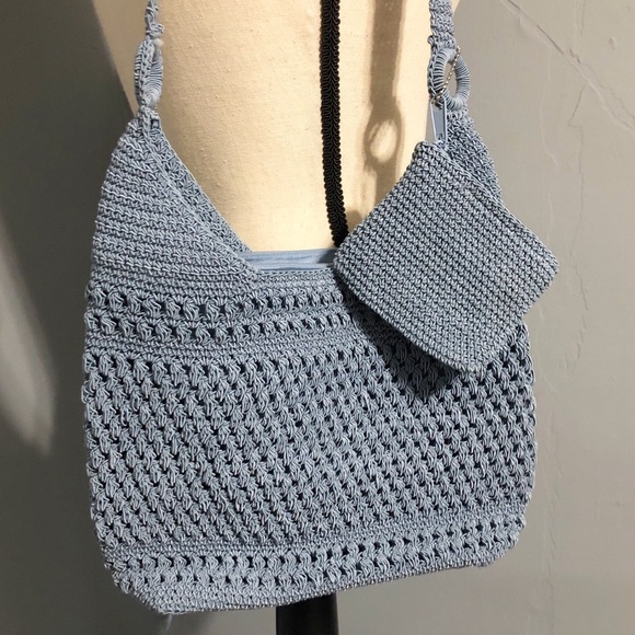 Handbags - Baby Blue Crochet Shoulder Bag with Coin Purse